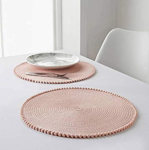 Z&Q BROS LTD Fabulous Style Blush Round Pom Pom Placemats 4pk stylish Tableware Essential