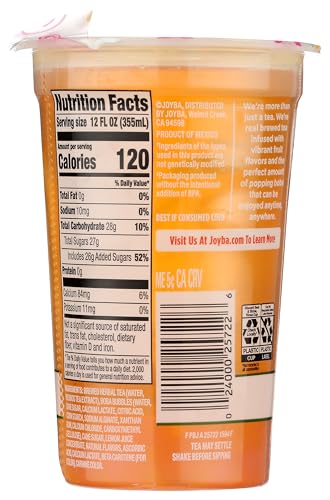 JOYBA SWEET PEACH HONEYSUCKLE BUBBLE TEA WITH BOTANICALS, 12 FL OZ. CUP
