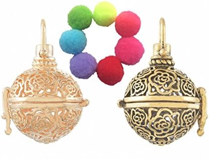 Sharefashion 2pcs Gilded Flowers Hollow Circular Pendant Locket Necklace for Fragrance Aromatherapy Essential Oil Diffuser Luminous Bead Pendant