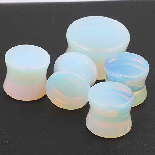 TIANCI FBYJS 8 Pairs Hot Woman Ear Gauges Dangle Tunnels Earrings Plugs Silicone Opal Stone Turquoise Wooden Gauges (8mm=0g)