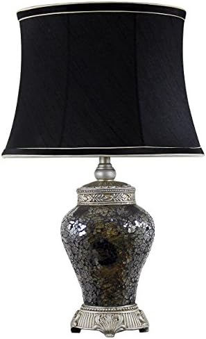 Black and Gold Sparkle Mosaic Antique Regency Small Lamp with Black Trimmed Shade