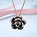 Scheppend Gold Plated Rose Flower Black Paint Rhinestone Crystal Pendant Necklace (Rose Gold)