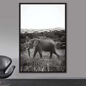 signwin Framed Canvas Wall Art Duotone Elephants Animals...