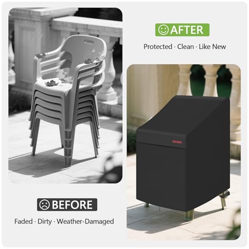 RICHIE - Funda apilable para silla de patio, 600D, resistente al agua, cubierta de respaldo alto para 4-6 sillas de comedor apilables, fundas de muebles de patio resistentes a los rayos UV, 27