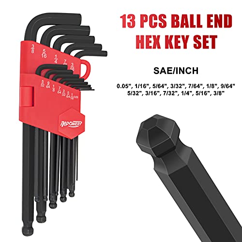 InPower Allen Wrench Set, 26pcs SAE and Metric Hex Key Set, Long Arm