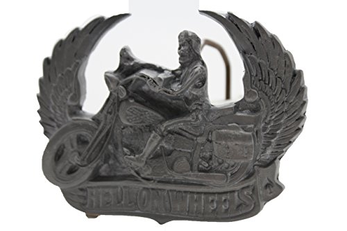 TFJ Men Belt Buckle Silver Metal Motorcycle Biker Hells Wheels Skeleton Wings Western
