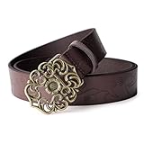 Whippy Western Fashion Leather Belts For Women With Vintage Hollow Flower Buckle