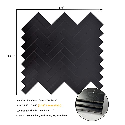 Miscasa Herringbone Kitchen Backsplash Peel and Stick Tile, Black