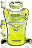 High Visibility Reflective Running Vest with 3 Pockets, 2 Adjustable Ankle/Armbands, 1 Headband & Bag | Night Safety Gear Set for Dog Walking, Jogging, Cycling or Motorcycle | Men & Women