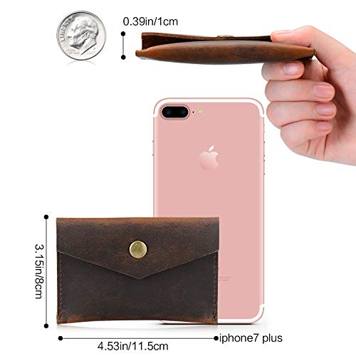 Bird&Fish Handmade Vintage Business Card Holder Genuine Leather Front Pocket Minimalist Wallet for Men Women (Grape Purple) - Thumbnail 4