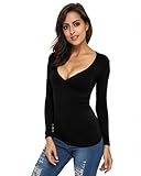 ZANZEA Women Cotton Deep V Neck Low Cut Long Sleeve Slim Shirt Ruched Tee Top Blouse