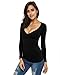 ZANZEA Women V-neck Deep V Wrap Low Cut Long Sleeve Fitted Shirt Tee Top, US 8, Black