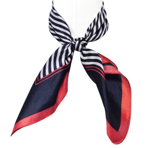 Wrapables 100% Silk Neckerchief Square Scarf, Sailor Stripes Navy