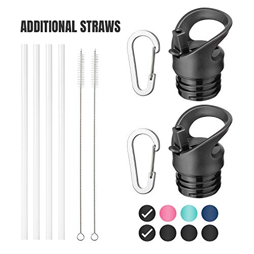 MILKUN Straw Lid Compatible with Hydro Flask Standard Mouth, Simple Modern Narrow Bottle and Other Sport Water Bottle - 2 Pack with Additional Straws (Black/Black)