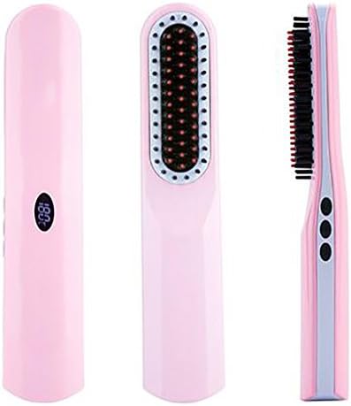 Hair Straightener Portable Mini USB Brush Cordless and Rechargeable Electric Comb with with LCD Display