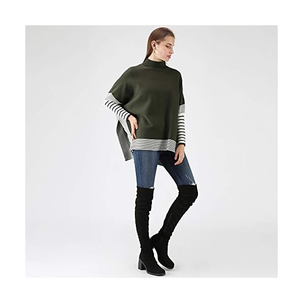 CHICWISH Women's Mustard/Black/Caramel/Olive/Grey Striped Oversize Soft Knit Cape Sweater Pullover - Image 7