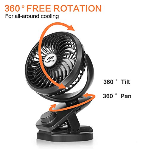 Battery Operated Clip on Stroller Fan – Portable Rechargeable Fan with Cooling & Refreshing Natural Wind, 5200mAh Battery, 140° Auto Oscillation for Baby Stroller, Beds, Desk, Camping, and Travelling