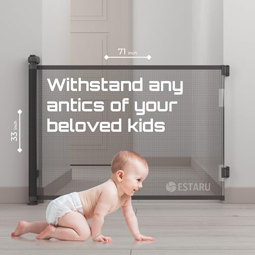 ESTARU Mesh Retractable Baby Gate with 4 Child Safety Locks and 2
