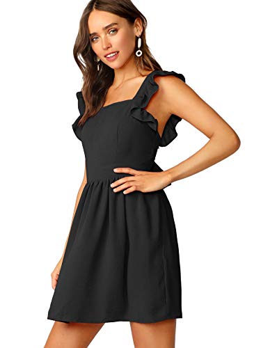 Romwe Women's Cute Tie Back Ruffle Strap A Line Fit and Flare Flowy Short Dress - Image 4