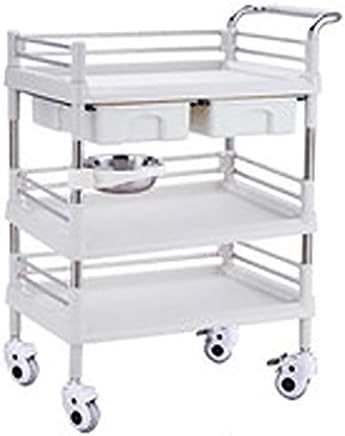 White Medical Trolley Stainless Steel Treatment Cart | Medical Laboratory Equipment Carts | Beauty Salon Tool Cart with Universal Mute Wheels (Size : L(L64.5W44.5H90cm))