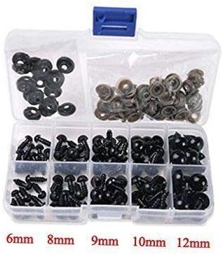 DNHCLL 1 Box(100pcs) 6-12MM Plastic Animal Plush Toy Eyes, Black Screw Feet for Puppet Bear Doll Animal Stuffed Toys DIY Sewing Craft