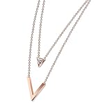 Tanyoyo Women Rose Gold Plated Stainless Steel Pendant Chain Necklace Chic Triangular Y Shaped Design