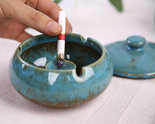 VanEnjoy Transmutation Glaze Ceramic Ashtray with Lids, Windproof, Cigarette Ashtray Ash Holder for Home Office Decoration - Thumbnail 3