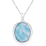 Sterling Silver Oval Natural Larimar Pendant with 18" Chain