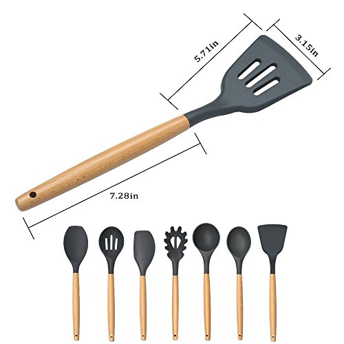 Silicone and Wooden Kitchen Utensils Set - 8 Piece - Thumbnail 3