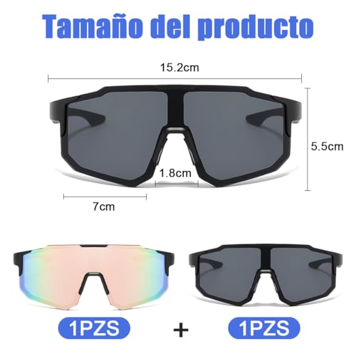 NIAWEA Gafas para Ciclismo,2pzs Gafas de Sol Deportivas Polarizadas, Lentes de Ciclismo, Alta Definición,Amplio Rango de Visión,Protección Uv400,Para Ciclismo,Pesca,Senderismo,Correr