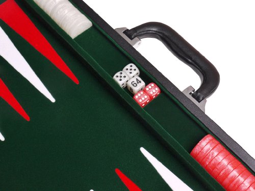 Middleton Games 21" Leatherette Backgammon Set - Inlaid Velvet Field - Black/Green Board - Thumbnail 2