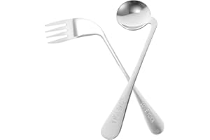 UPKOCH Utensils Angled Fork Spoon Adaptive Utensils Set Self Eating Utensils Curved Cutlery Utensil Assist Tableware for Adults Elderly Patient (Right-Handed)