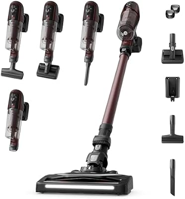 X-Pert 6.80 kabelloser Akku-Stabstaubsauger, leistungsstarke 100 AW, Lange Laufzeit bis zu 60 min, LED-Düse, als Handstaubsauger nur 1,4 kg, inkl. Tierhaar-Zubehör, Weinrot, RH6483E0