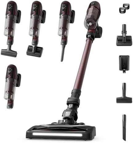 X-Pert 6.80 kabelloser Akku-Stabstaubsauger, leistungsstarke 100 AW, Lange Laufzeit bis zu 60 min, LED-Düse, als Handstaubsauger nur 1,4 kg, inkl. Tierhaar-Zubehör, Weinrot, RH6483E0