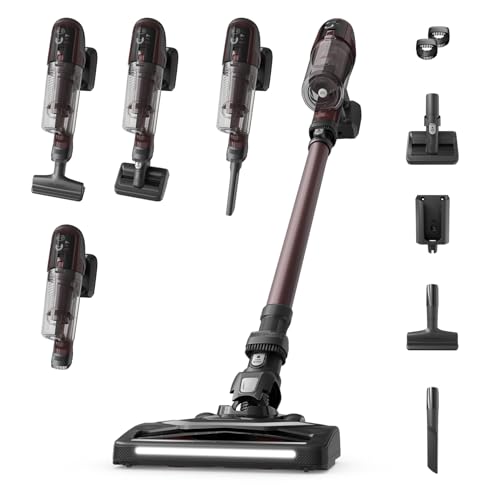 X-Pert 6.80 kabelloser Akku-Stabstaubsauger, leistungsstarke 100 AW, Lange Laufzeit bis zu 60 min, LED-Düse, als Handstaubsauger nur 1,4 kg, inkl. Tierhaar-Zubehör, Weinrot, RH6483E0