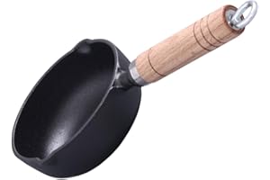 GALPADA Small Sauce Pot Butter Warmer Pot for Cooking Eggs and Soups with Wooden Handle Cast Iron Kitchen Sauce Pan for Home 
