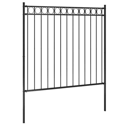 vidaXL Gartenzaun mit Kreisoberteil Schmuckzaun Metallzaun Zaun Zaunelemente Stahlzaun Gitterzaun Zaunfeld Pfosten Stahl 1,7x1,5m Schwarz – Bild 3