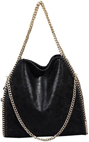 Mioy fashion Woman's handbag PU leather shoulder bag Solid color cross body bag chain bag (Black-2)