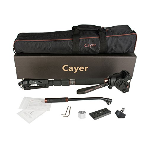 Camera Monopod Kit, Cayer CT35DV 68 inch Carbon Fiber Video Monopod Leg and K3 Fluid Head with Removable Tripod Base for DSLR and Video Camera Camcorders,Plus 1 Extra Quick Release Plate,Carrying Bag