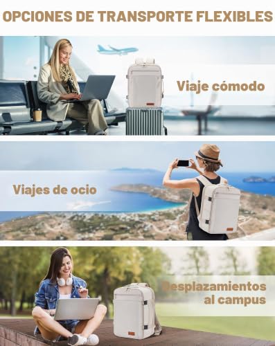MOCOCITO Travel Backpack Cabin Airplane 40 x 20 x 25, Cabin Travel Suitcases for Ryanair, Men's Women's Backpack Travel Bag Suitcases Travel Backpack Hand Luggage Laptop Backpack, Beige Cream, Casual