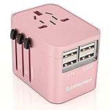 Universal Travel Adapter International All in One Plug (Rose Gold)- w/4 USB Ports Work - 150+ Countries - 220 Volt Adapter - Travel Adapter Type C A G I for UK Japan Germany France EU European