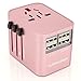 Universal Travel Adapter International All in One Plug (Rose Gold)- w/4 USB Ports Work - 150+ Countries - 220 Volt Adapter - Travel Adapter Type C A G I for UK Japan Germany France EU European