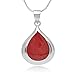CHUVORA 925 Sterling Silver Natural Red Sea Bamboo Color Inlay Teardrop Pendant Necklace, 18