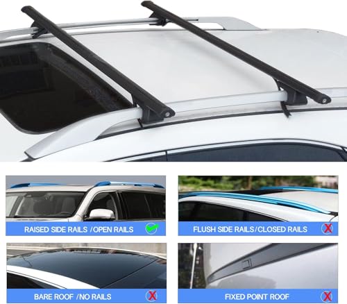 GOGOBAO Car Roof Rack Cross Bars 135cm, Universal Adjustable Aluminum Roof Rails with 220lbs Load Capacity, Fits Most Vehicles with Existing Raised Side Rails with Gap (Fit With Raised Rails Car)