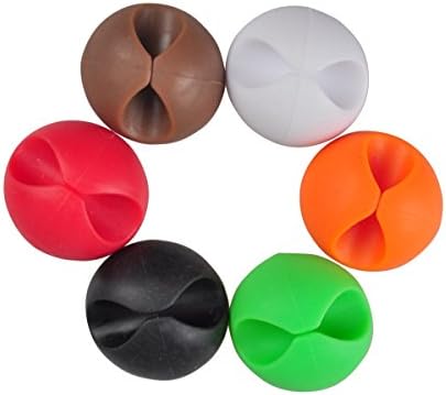 Cable Clips, Self-Adhesive Wire Holder Clamps Cable Management Ties for Car, Home and Office by FolioGadgets [Pack of 6] - 6-Color