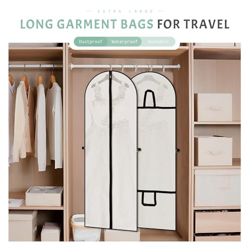 KOWVOWZ Garment Covers Bag with zip, Bridal Dress Cover Bag, Suit Bag Dustproof Cloths Storage, Wedding Dress Storage Bag for Abayas, long Dress, Evening Dress With Zipper (Black)