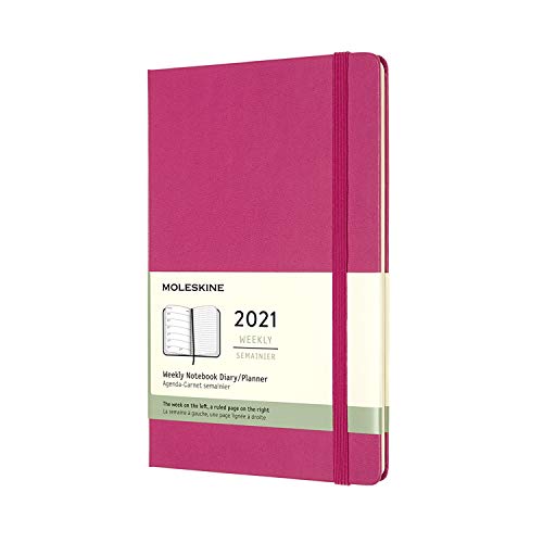 Moleskine Weekly Planner 2021, 12-Month Weekly Diary, Weekly Planner and Notebook, Hard Cover, Large Size 13 x 21 cm, Colour Bougainvillea Pink, 144 Pages