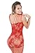 Deksias Fishnet Bodystocking Plus Size Crotchless Bodysuit Lingerie for Women (Plus Size, red)