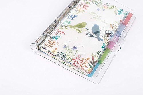 Transparent A6 6-Ring Loose Leaf Binder Journal w/80 Insert Pages(Dot Grid/Square Grid/Ruled/Blank) + 6 Index Divider Tabs + 1 Clear Page Maker + 1 Ziplock Pouch Included, Refillable