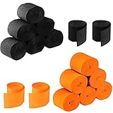 Leinuosen 525 Feet Totally Halloween Crepe Paper Streamers Black and Orange Paper Decoration for Halloween, 16 Rolls